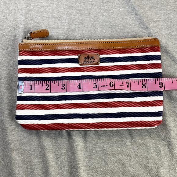 Brighton Vera Sails Striped Medium Makeup Bag Red Blue Leather Trim Clutch - Picture 4 of 6